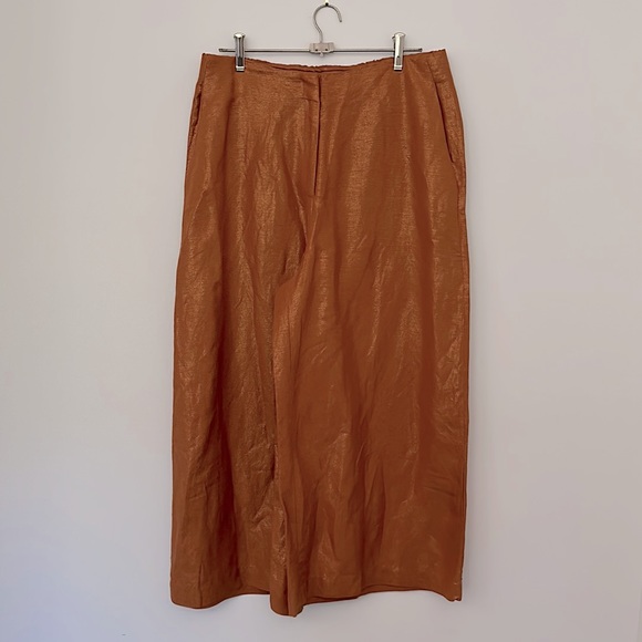 ELK AU 14  100% linen copper wide leg pants with metallic sheen - Picture 2 of 9